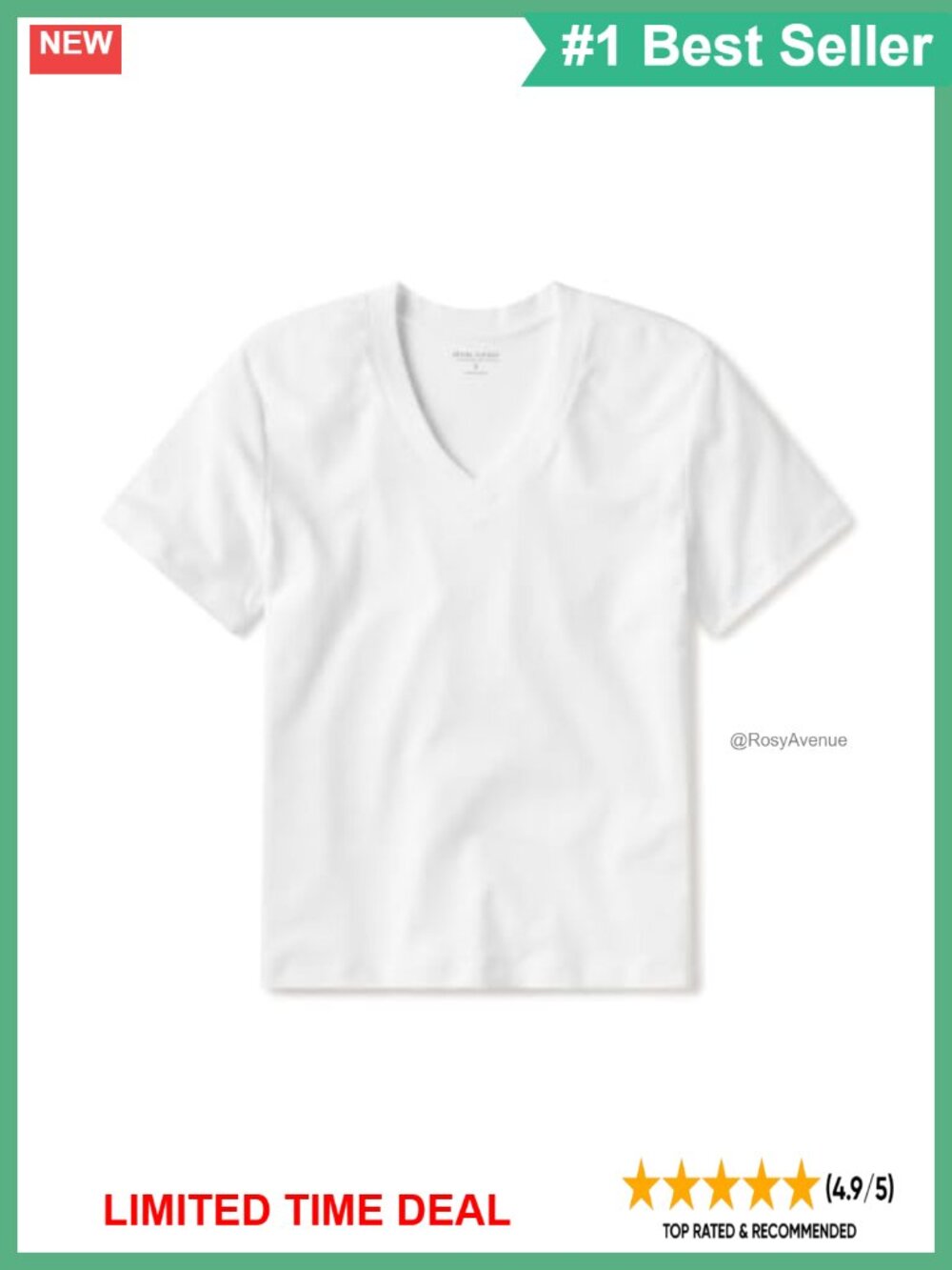 100% Organic Pima Cotton Relaxed Fit V-Neck Tee Midweight Pre-Washed